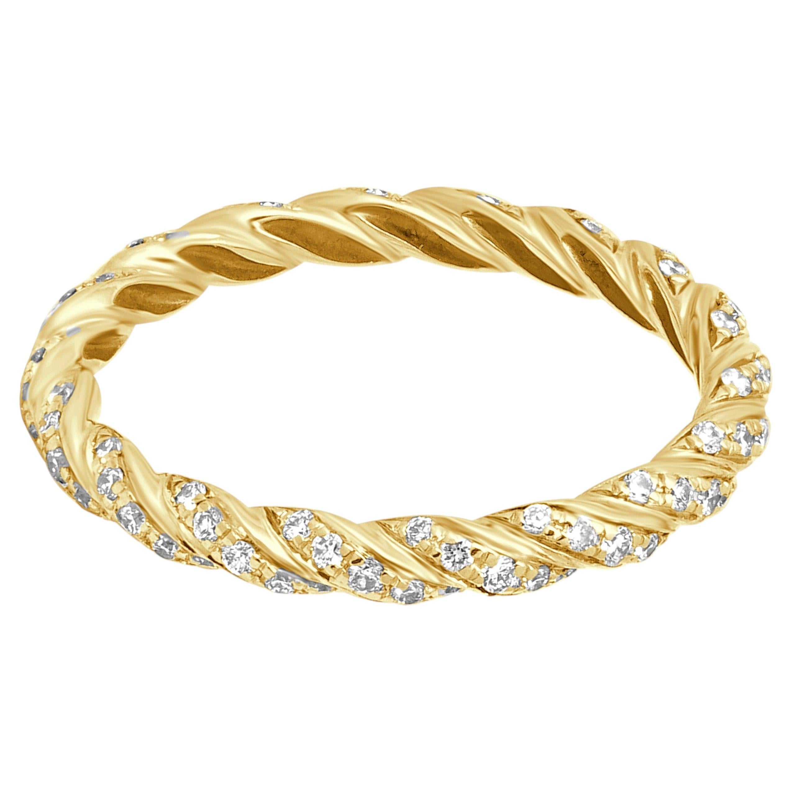 Bague « Petite Eternity » en or jaune 18 carats pavée de diamants, signée David Yurman