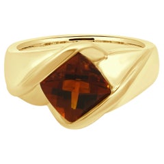 14K Yellow Gold Checkerboard Cushion Cut Citrine Bypass Ring