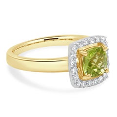 14K Yellow/White Gold Checkerboard Cushion Cut Peridot, Round Diamond Square