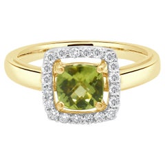 14K Yellow/White Gold Checkerboard Cushion Cut Peridot, Round Diamond Square