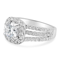 14KW GIA Certified Round Brilliant Cut Diamond Halo 3-Row Engagement Ring