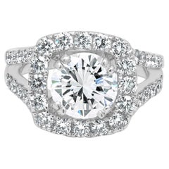 18K White Gold GIA Certified Round Brilliant Cut Diamond Halo Split Shank Engage