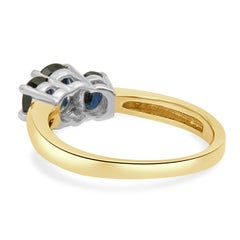 14K Two-Tone Yellow and White Gold Oval Cut Blue Sapphire 3-Stone Ring