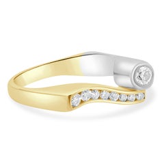 EFFY 14K Two-Tone Yellow and White Gold Round Diamond Wave Ring