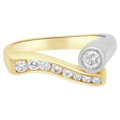 EFFY 14K Two-Tone Yellow and White Gold Round Diamond Wave Ring