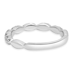 14K White Gold and Round Diamond Scalloped Edge Wedding Band