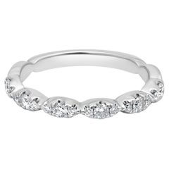 14K White Gold and Round Diamond Scalloped Edge Wedding Band