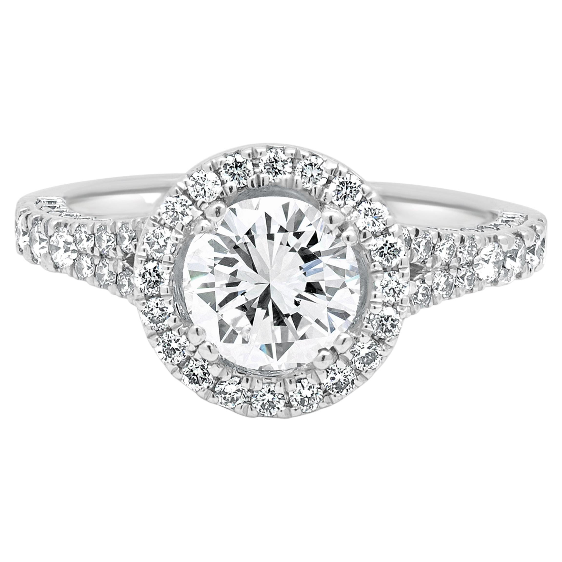 14k White Gold Ags Certified Round Brilliant Cut Diamond Halo Split Shank Engage