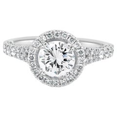 14K White Gold AGS Certified Round Brilliant Cut Diamond Halo Split Shank Engage