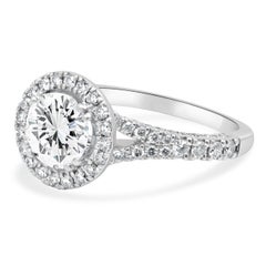 14K White Gold AGS Certified Round Brilliant Cut Diamond Halo Split Shank Engage