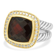 David Yurman Sterling Silver and 18K Yellow Gold Checkerboard Cushion Cut Garnet