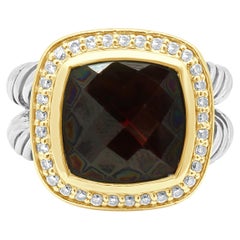 David Yurman Sterling Silver and 18K Yellow Gold Checkerboard Cushion Cut Garnet