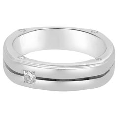 14K White Gold Flush Set Princess Cut and Round Diamond Black Enamel Euro Shank