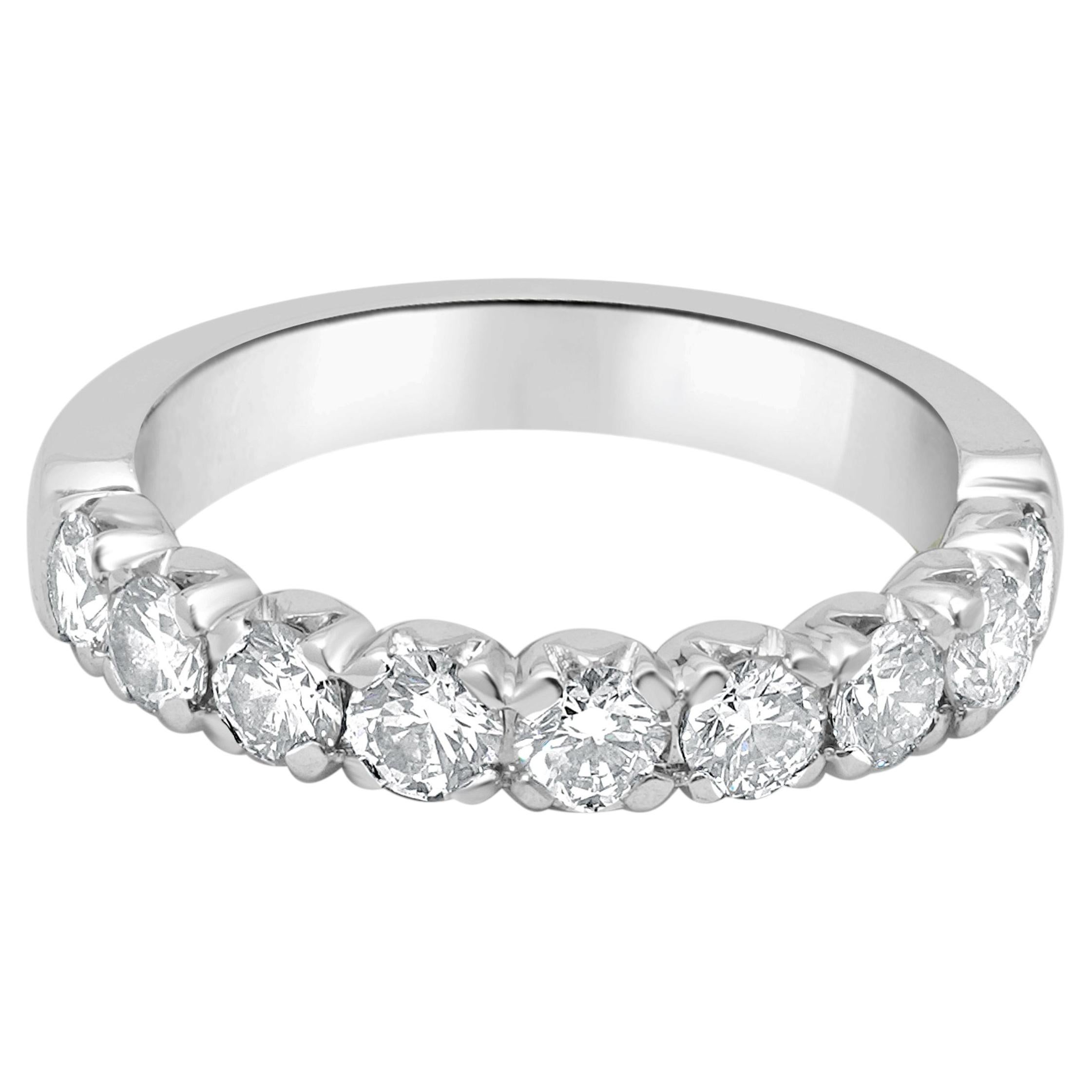 14K White Gold Prong Set Round Diamond 9-Stone Wedding Band