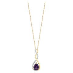 14K Yellow Gold Pear Cut Amethyst and Diamond Crossover Pendant Necklace 18.5"