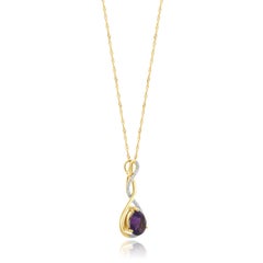 14K Yellow Gold Pear Cut Amethyst and Diamond Crossover Pendant Necklace 18.5"