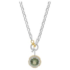 14K Two-Tone White and Yellow Gold Praisiolite and Diamond Double Halo Pendant T