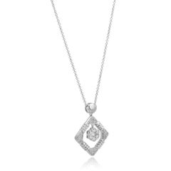 18K White Gold Pave Diamond Swinging Cluster Open Square Pendant Necklace 16.0"