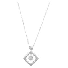 18K White Gold Pave Diamond Swinging Cluster Open Square Pendant Necklace 16.0"