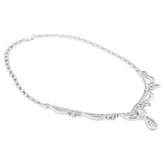 18K White Gold Pave Diamond Scalloped Drop Collar Necklace 17.0"