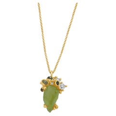 Ruth Tomlinson 18K Yellow Gold Peridot, Blue Sapphire, and Diamond Freeform Pend
