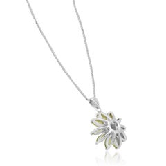 14K White Gold Marquise Cut Peridot and Pave Diamond Flower Pendant Necklace 18.