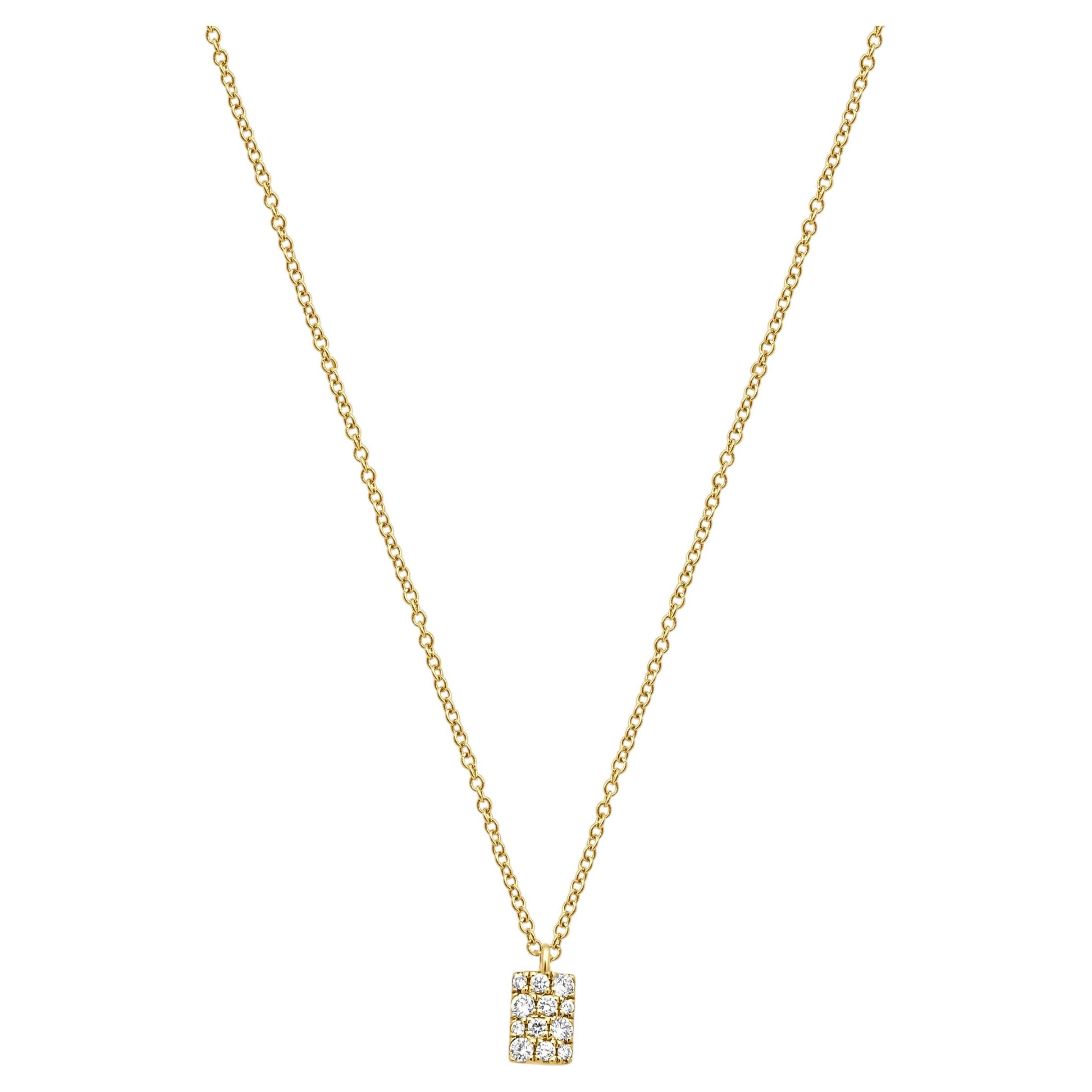 Pre-owned Bony Levy 18k Yellow Gold Round Diamond Rectangle Pendant Necklace 18.0"