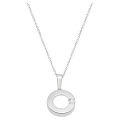 14K White Gold "C" Pendant Necklace with Round Diamond Accent 16.25"