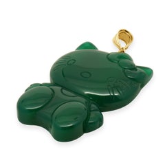 10K Yellow Gold Dyed Chalcedony Carved Hello Kitty