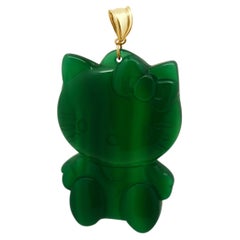 10K Yellow Gold Dyed Chalcedony Carved Hello Kitty