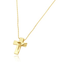 14K Yellow Gold Dove Cross Pendant Necklace 16.0"