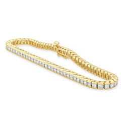 Bracciale a filo in oro giallo 14 carati con diamanti taglio princess incastonati a canale, 6-7/8"