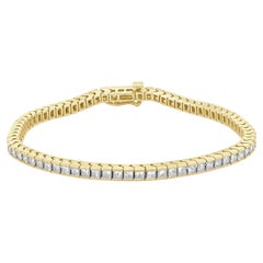 Bracciale a filo in oro giallo 14 carati con diamanti taglio princess incastonati a canale, 6-7/8"
