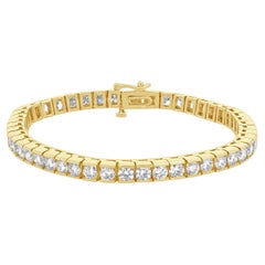 14K Yellow Gold and Channel Set Round Diamond Inline Bracelet 7.25"