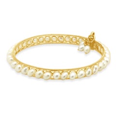 18K Yellow Gold Baroque Freshwater Pearl Bangle 6.75"
