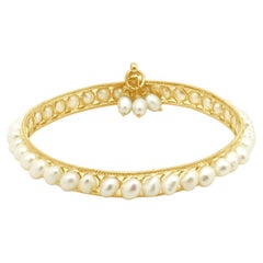 Bracciale rigido in oro giallo 18 carati con perla d'acqua dolce in stile barocco, 6,75"