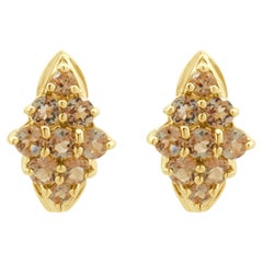 14K Yellow Gold Round Andalusite Cluster Curved Earrings