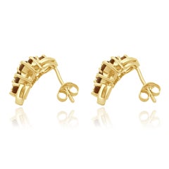 14K Yellow Gold Round Andalusite Cluster Curved Earrings