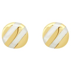 14K Yellow Gold White Mother-of-Pearl Inlay Button Earrings