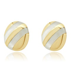 14K Yellow Gold White Mother-of-Pearl Inlay Button Earrings