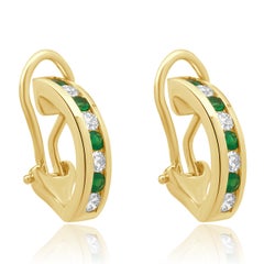 Tiffany & Co. 18K Yellow Gold Alternating Round Emerald and Round Diamond Hoops