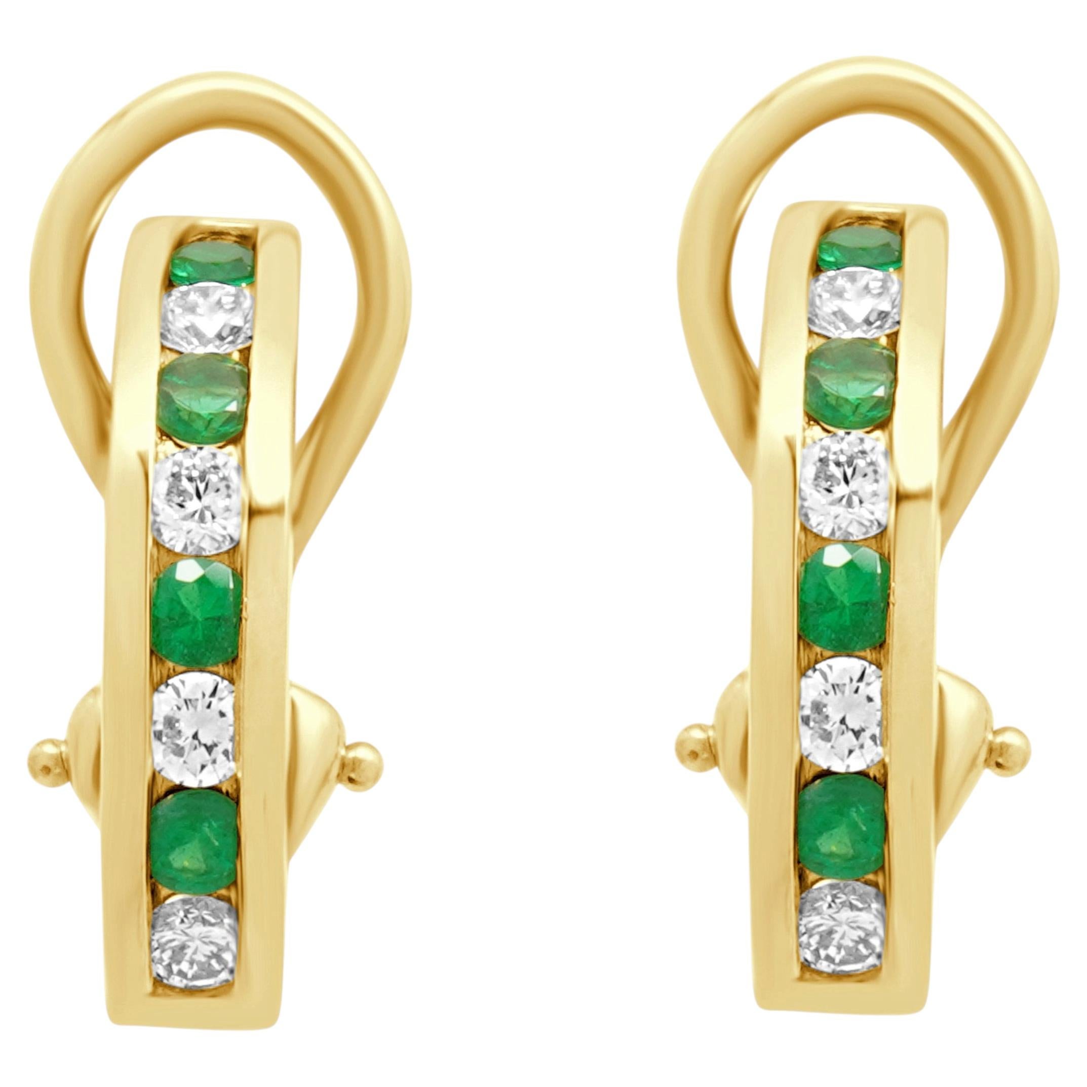 Tiffany & Co. Creolen aus 18-karätigem Gelbgold mit abwechselnd runden Smaragden und runden Diamanten