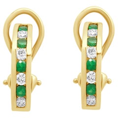 Tiffany & Co. 18K Yellow Gold Alternating Round Emerald and Round Diamond Hoops