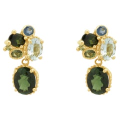 Ruth Tomlinson 18K Yellow Gold Multi-Color Gemstone Drop Earrings