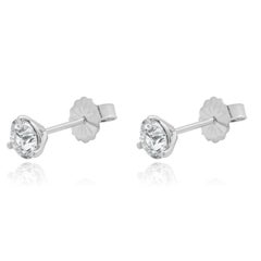 14K White Gold 3-Prong Set Old European Cut Diamond Stud Earrings