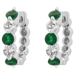 14K White Gold Alternating Prong Set Round Emerald and Round Diamond