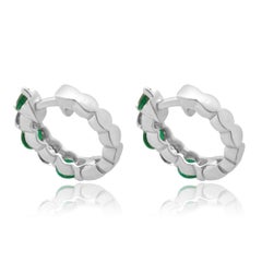 14K White Gold Alternating Prong Set Round Emerald and Round Diamond