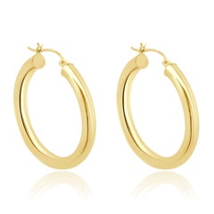 14K Yellow Gold Round Hollow Hoop Earrings