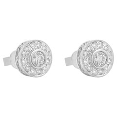 14K White Gold Milgrained Halo Diamond Stud Earrings