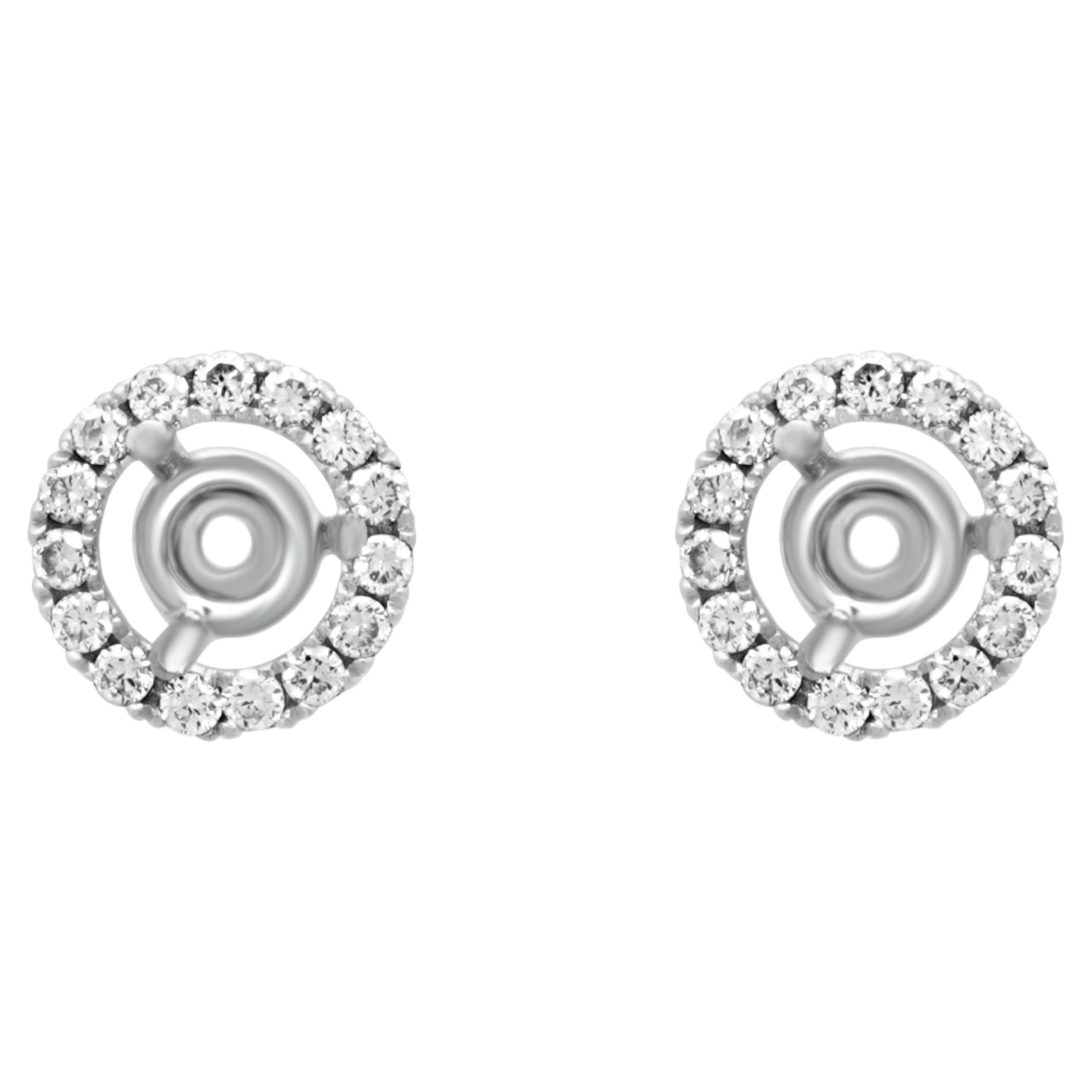 14K White Gold Round Diamond Halo Earring Jackets